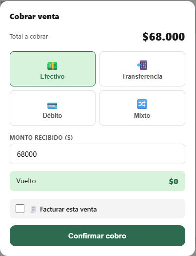 Modal de cobro
